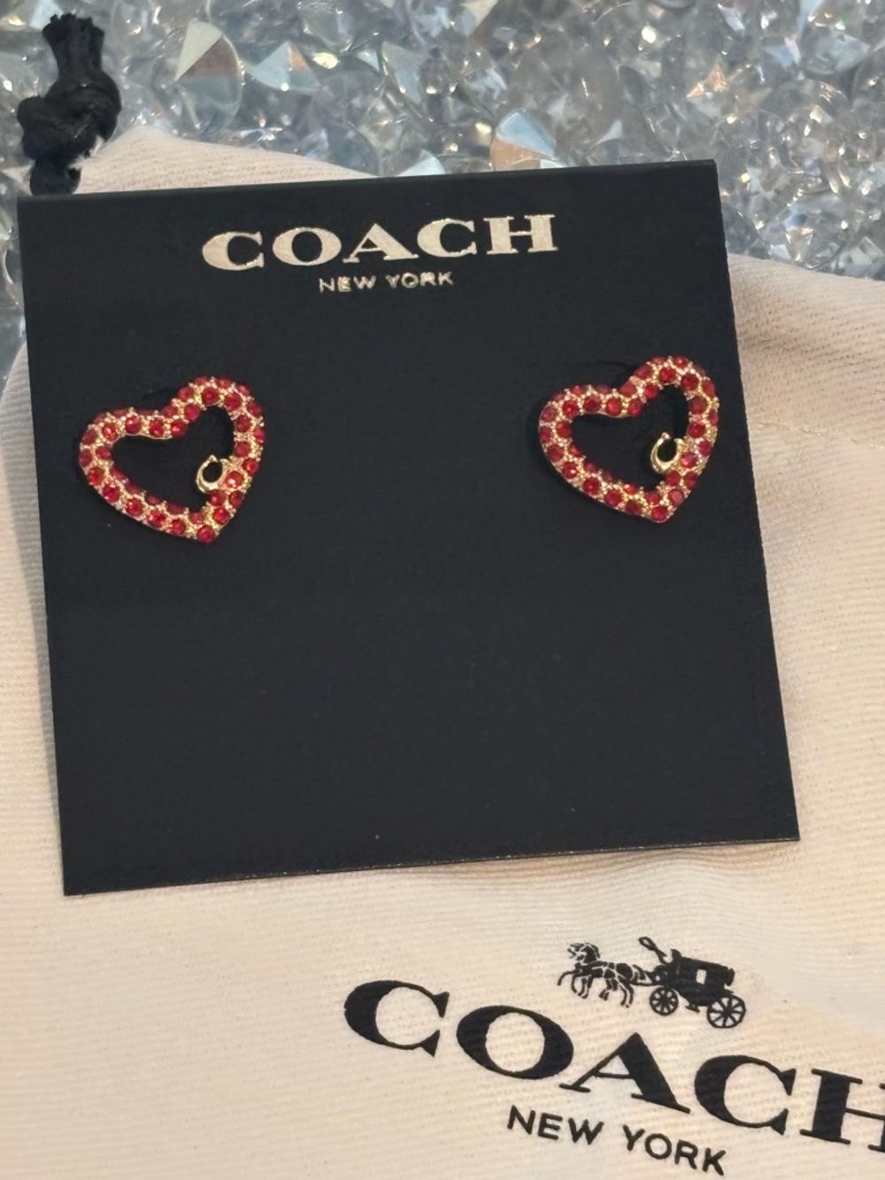 ❤️ Coach Red Crystal Heart Stud Earrings NWT ❤️